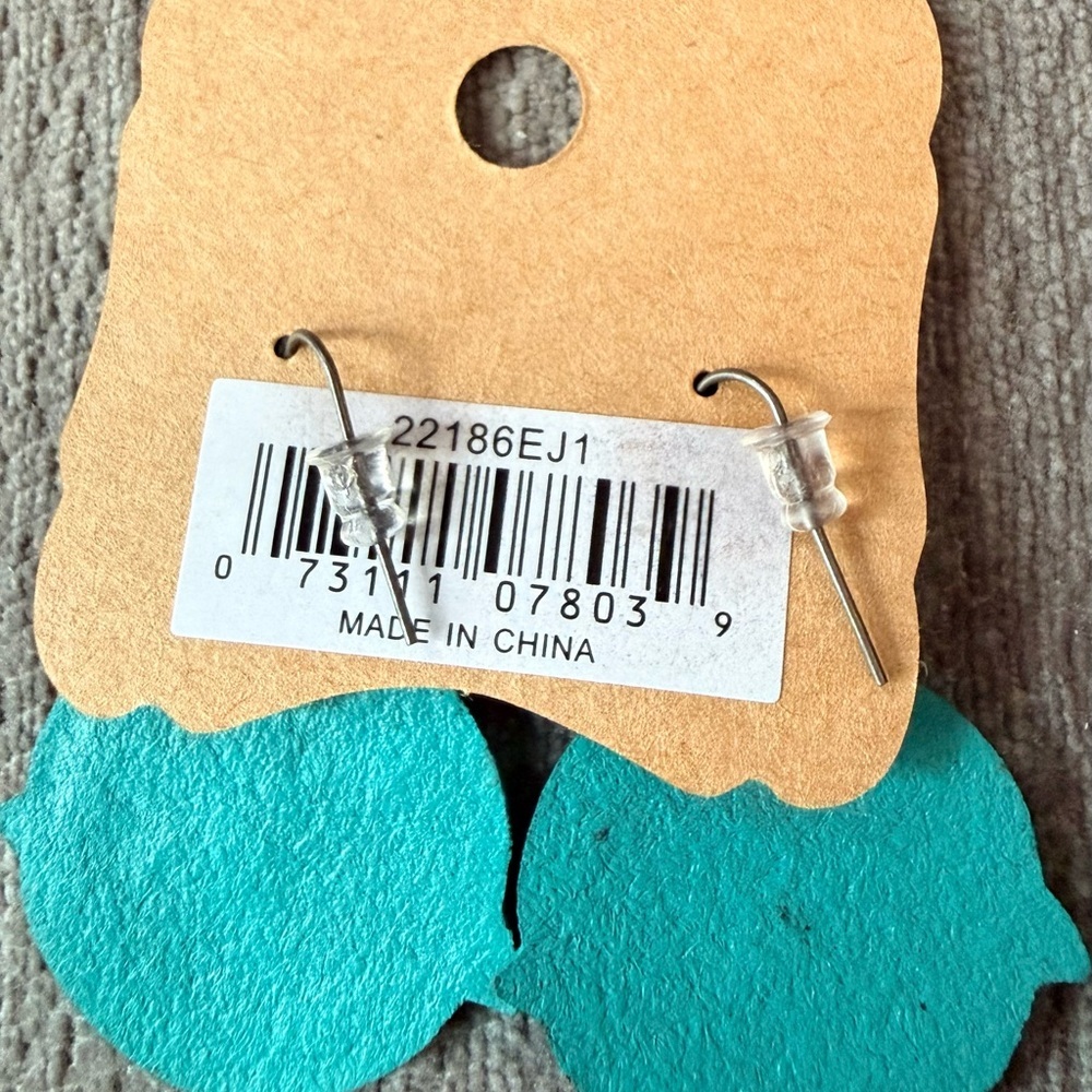 Justin Boots Turquoise and Red Leather Earrings - Picture 3 of 3